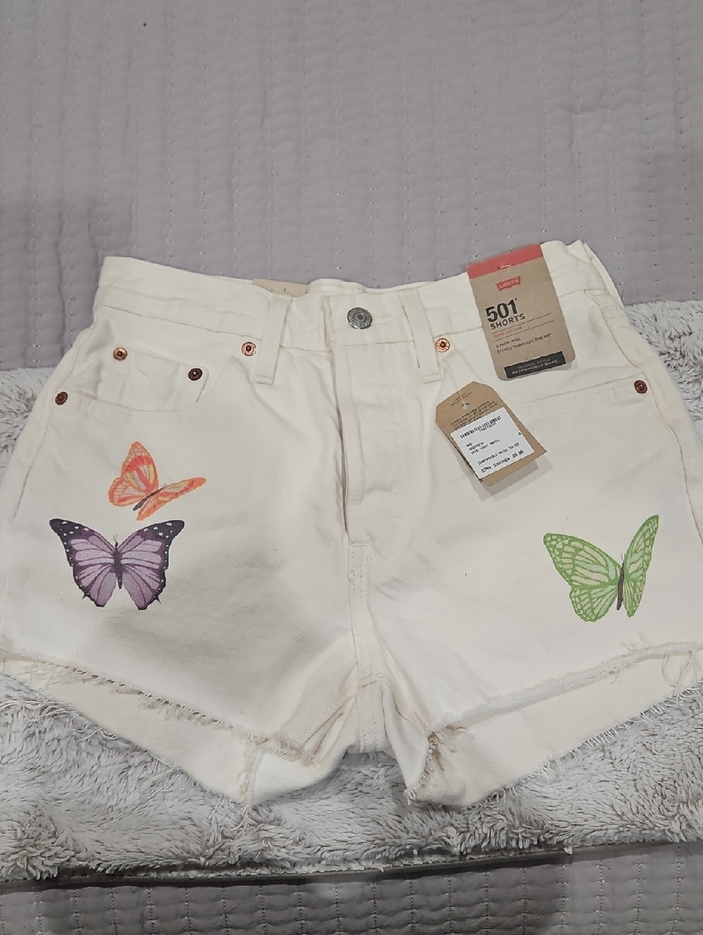 Levi's White Denim Shorts with Colorful Butterfly Prints